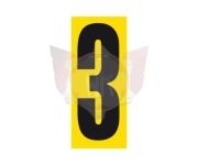 plakcijfer 3 zwart met gele achtergrond