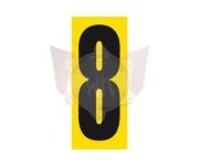 plakcijfer 8 zwart met gele achtergrond